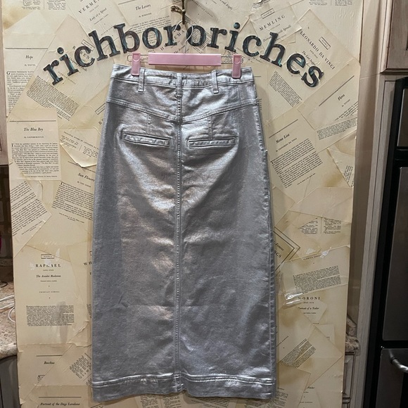 Anthropologie Pilcro Structured Column Midi Skirt Zip Pockets Coated Slit - Picture 5 of 6